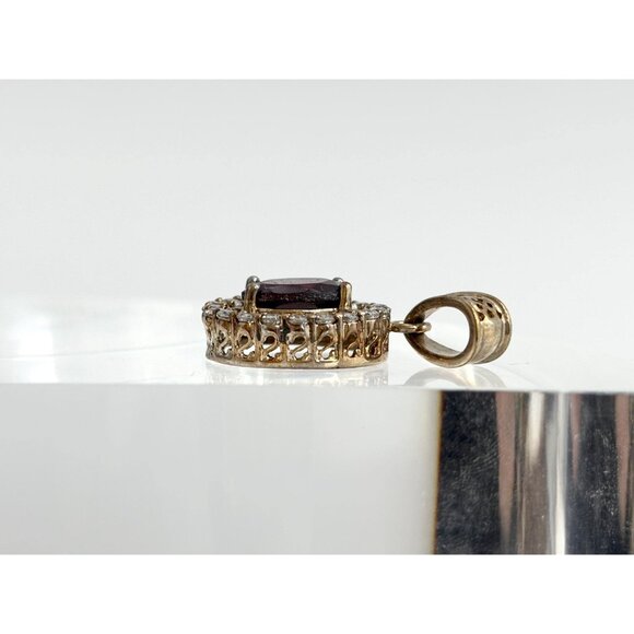 Smokey Quartz & CZ Faceted Halo Sterling Silver 925 Vintage Pendant - Picture 5 of 9